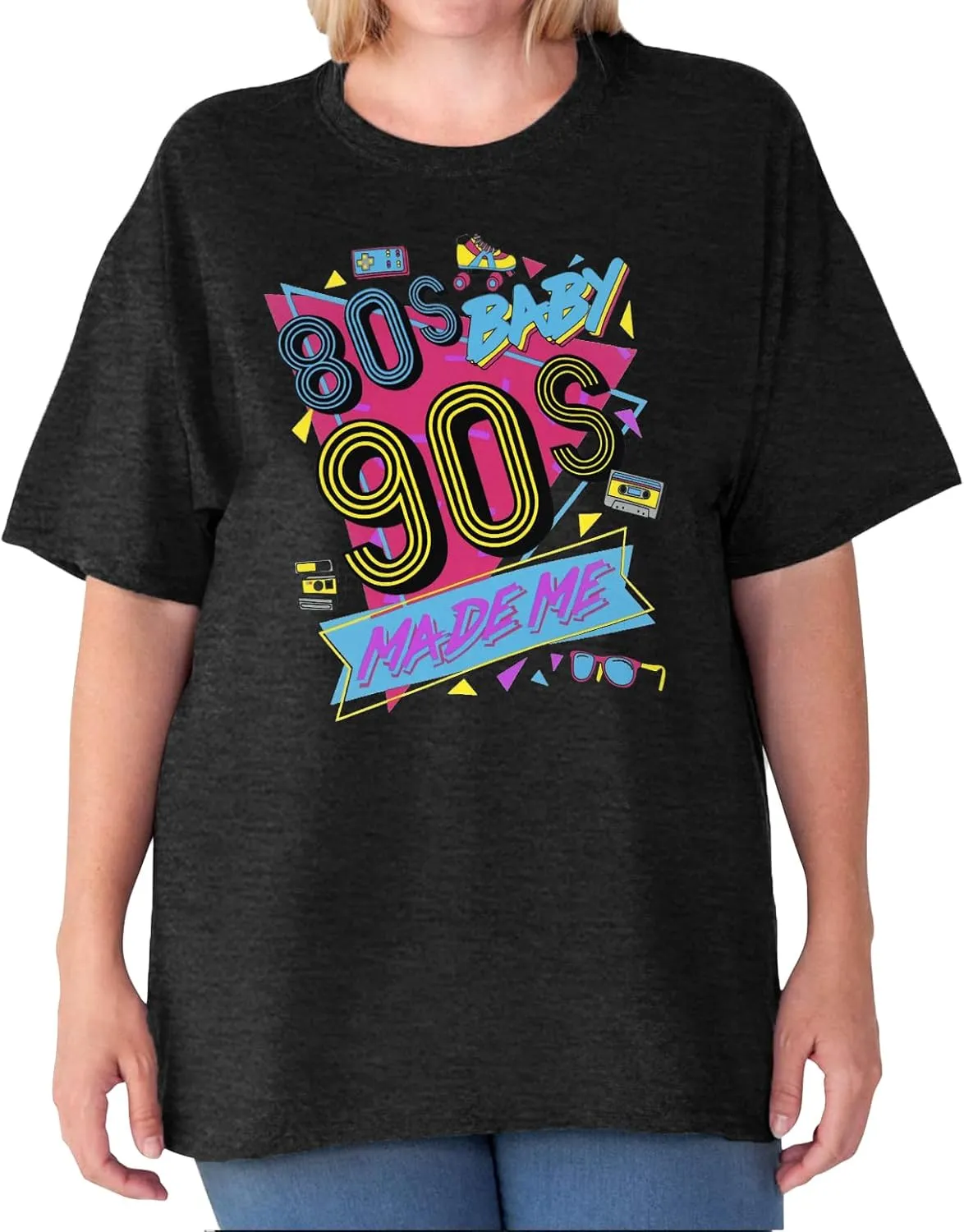 80s Baby 90s Made Me Shirt: Women Plus Size 90s Outfits Shirts Retro 80's Nostalgia Tshirt