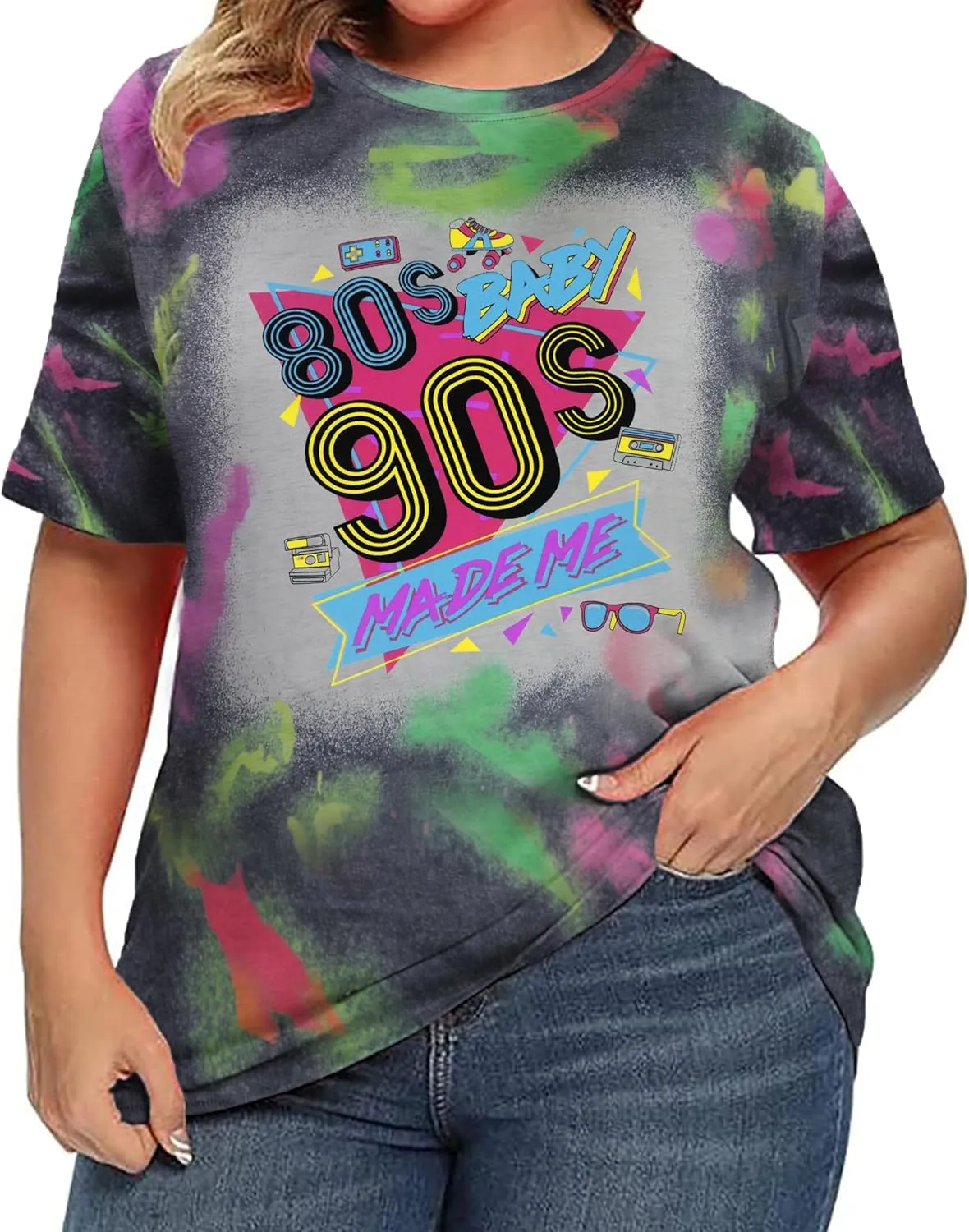 80s Baby 90s Made Me Shirt: Women Plus Size 90s Outfits Shirts Retro 80's Nostalgia Tshirt