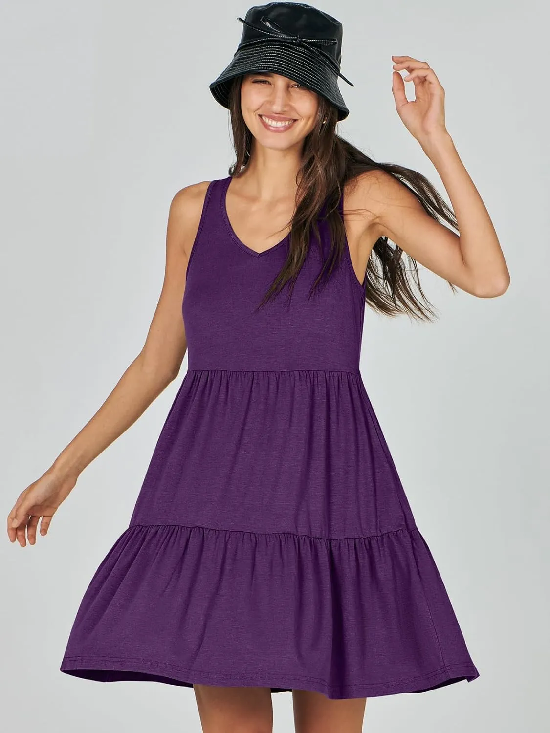 ANRABESS Womens Summer Casual Tank Dress Sleeveless V Neck T Shirt Sundress Flowy Tiered Swing Mini Beach Vacation Dresses