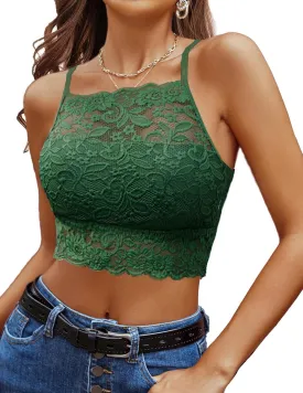 Avidlove Lace Bralette for Women High Neck Camisoles Racerback Double-Layered Crop Top