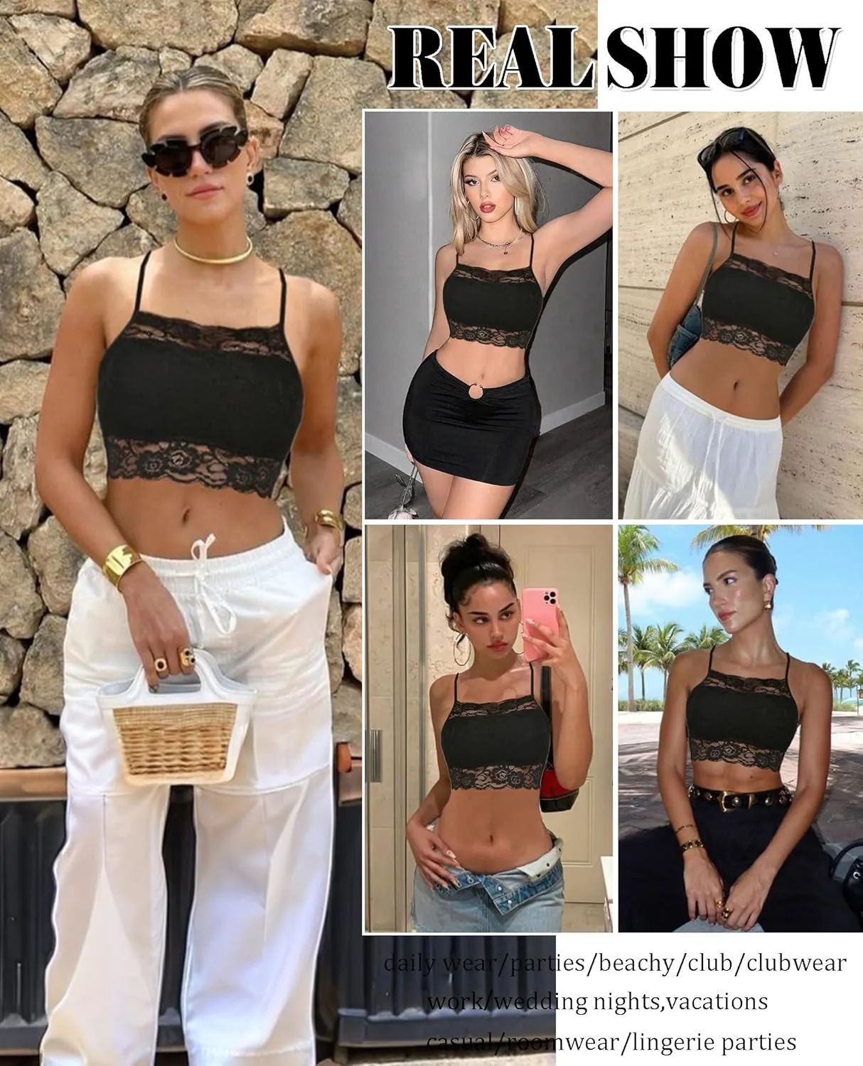 Avidlove Lace Bralette for Women High Neck Camisoles Racerback Double-Layered Crop Top