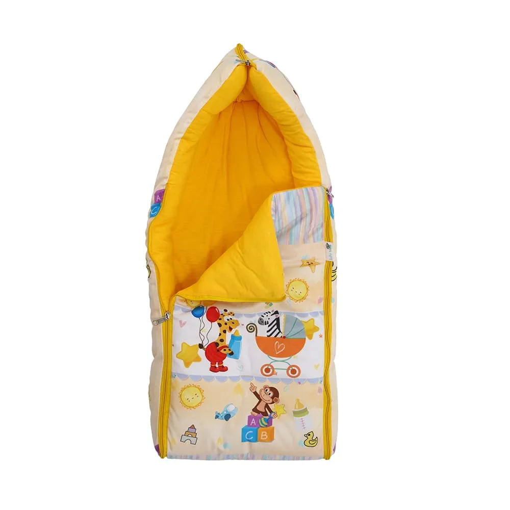 Baby Moo Zebra in Pram Premium Carry Nest Velvet With Hosiery Lining Sleeping Bag - Yellow