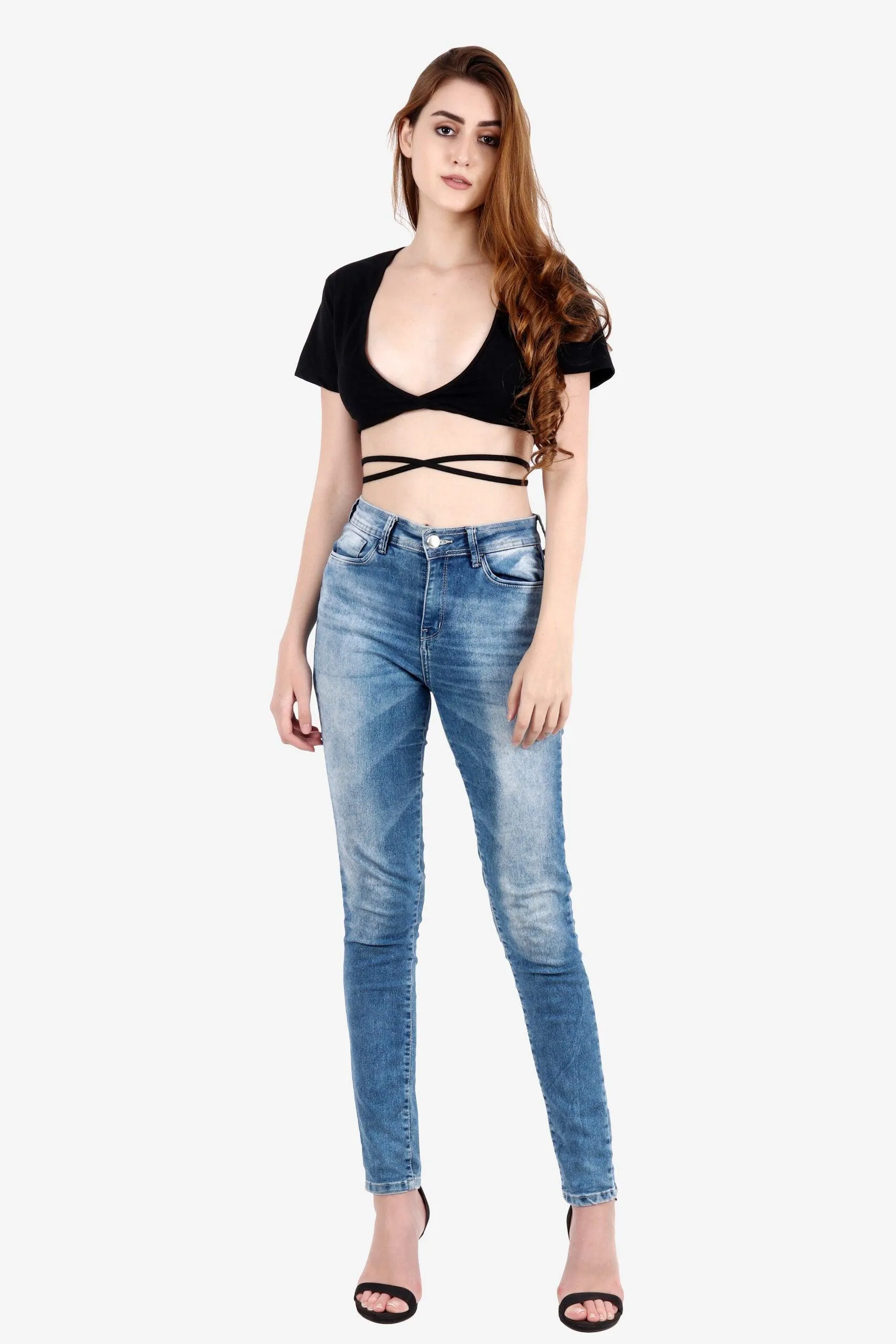 Black Solid String Tie Top