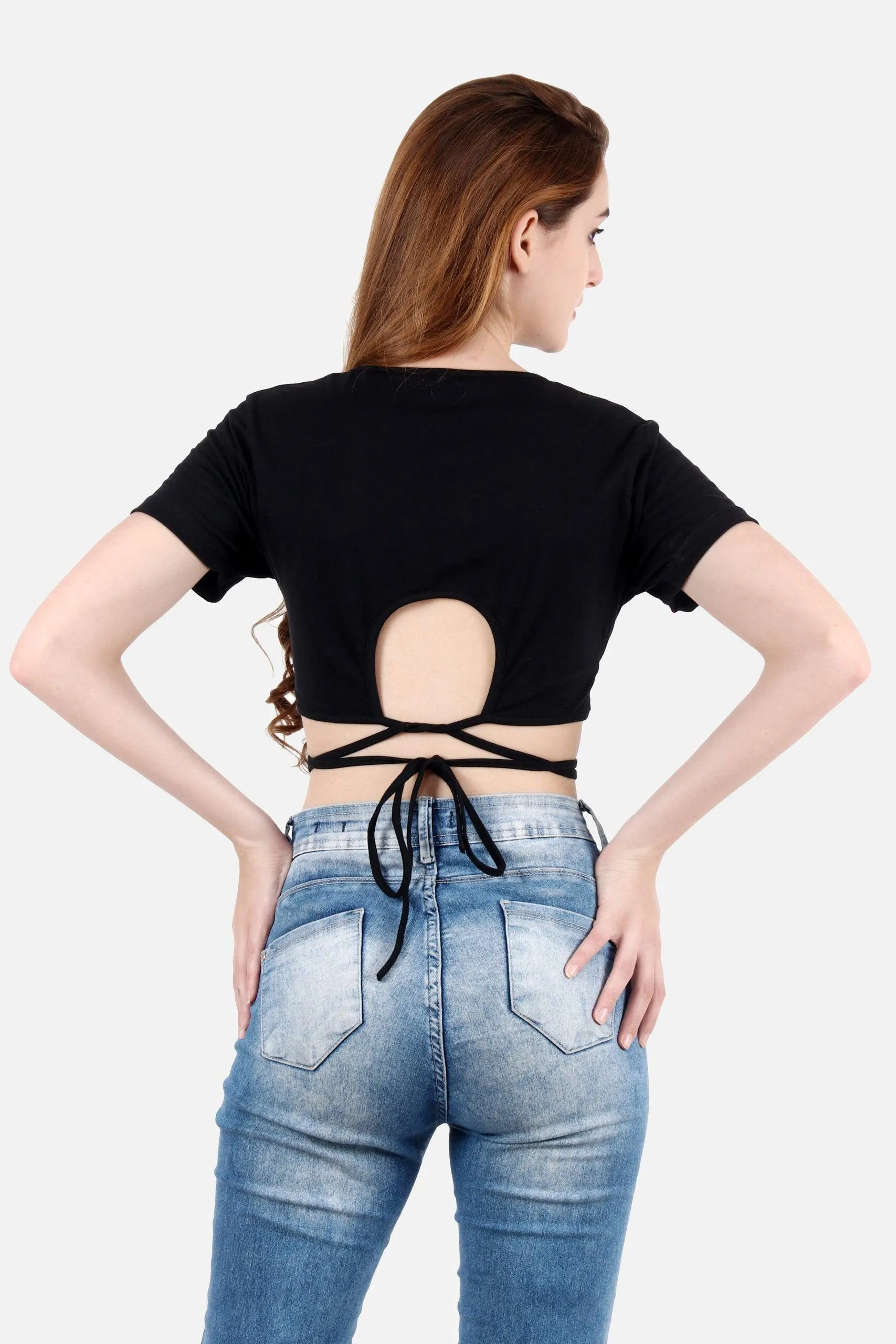 Black Solid String Tie Top