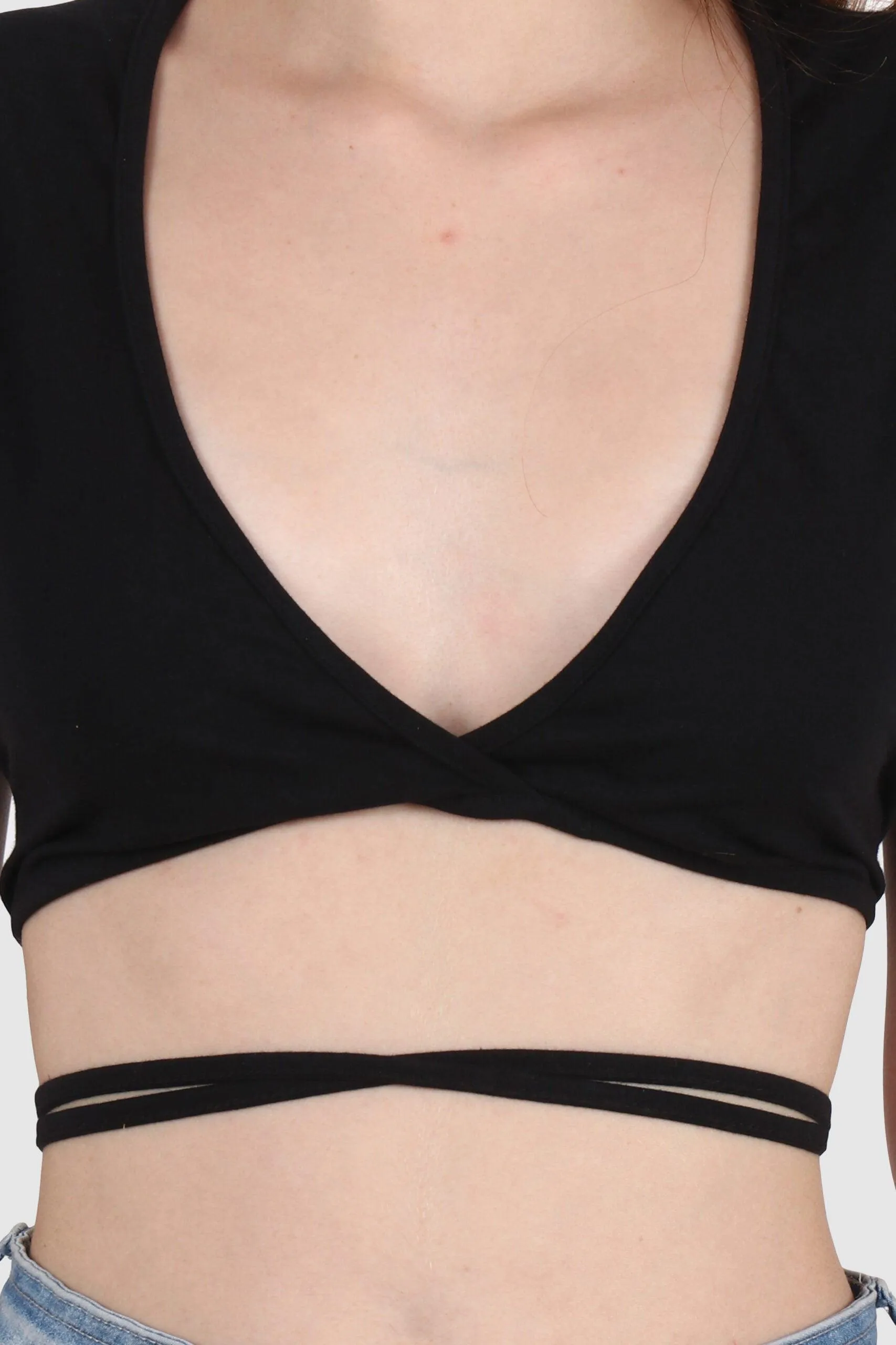 Black Solid String Tie Top