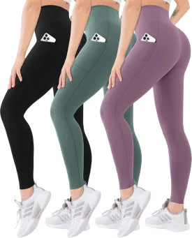 Blisset 3 Pack High Waisted Leggings for Women-Soft Athletic Tummy Control Pants for Running Yoga Workout Reg & Plus Size