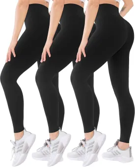 Blisset 3 Pack High Waisted Leggings for Women-Soft Athletic Tummy Control Pants for Running Yoga Workout Reg & Plus Size