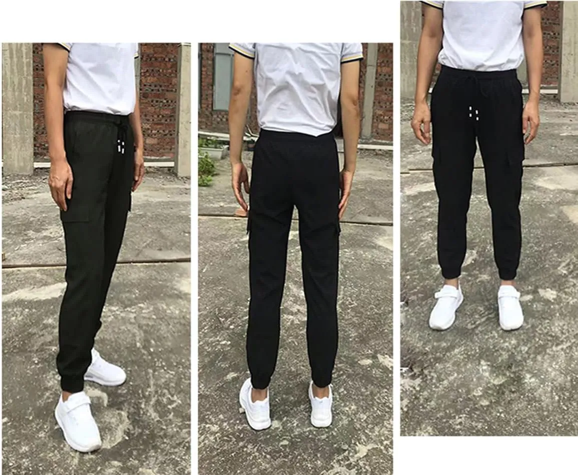Boys Girls Joggers Cargo Pants with Zipper Pockets Elastic Waist School Casual Trousers