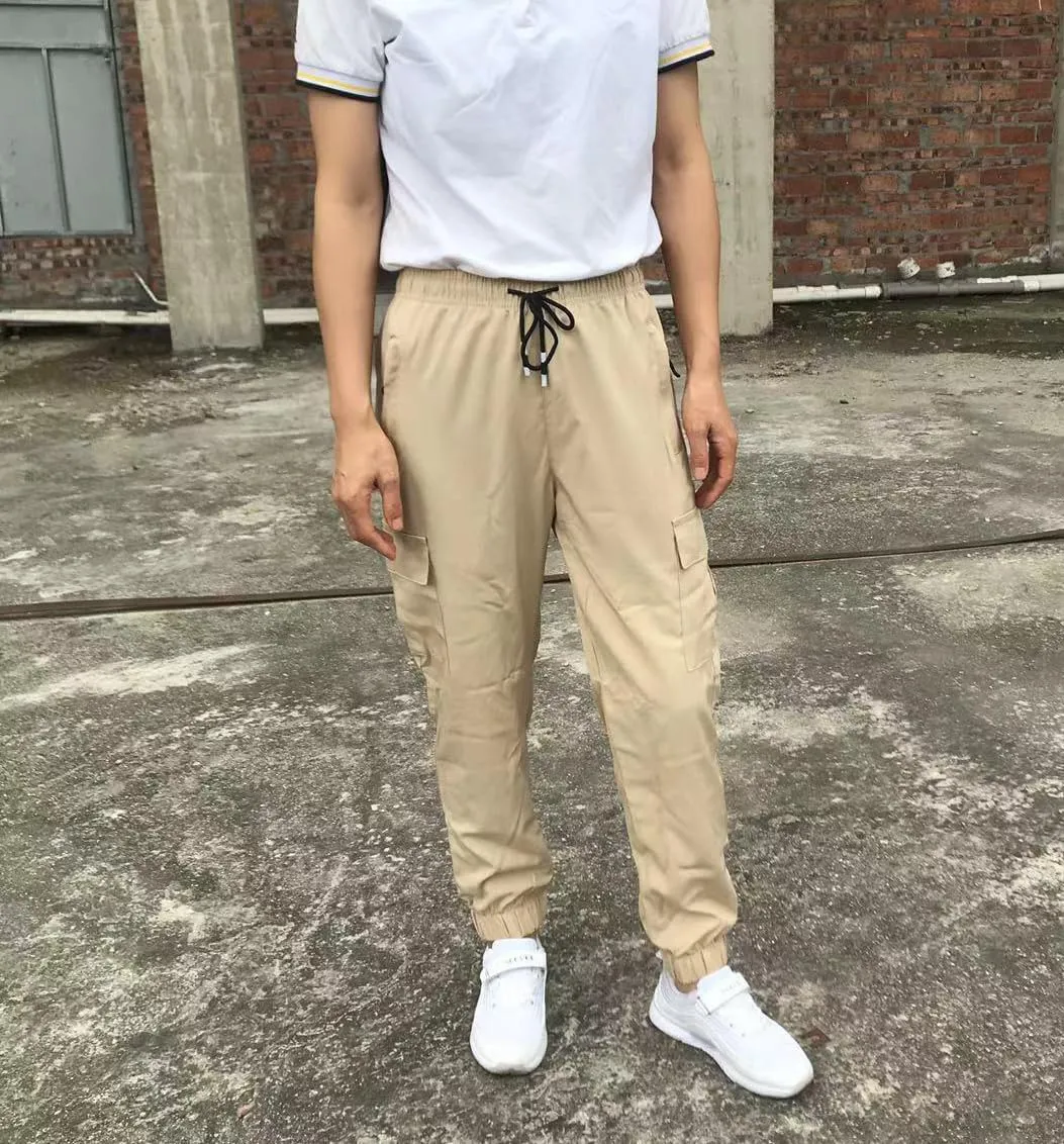 Boys Girls Joggers Cargo Pants with Zipper Pockets Elastic Waist School Casual Trousers