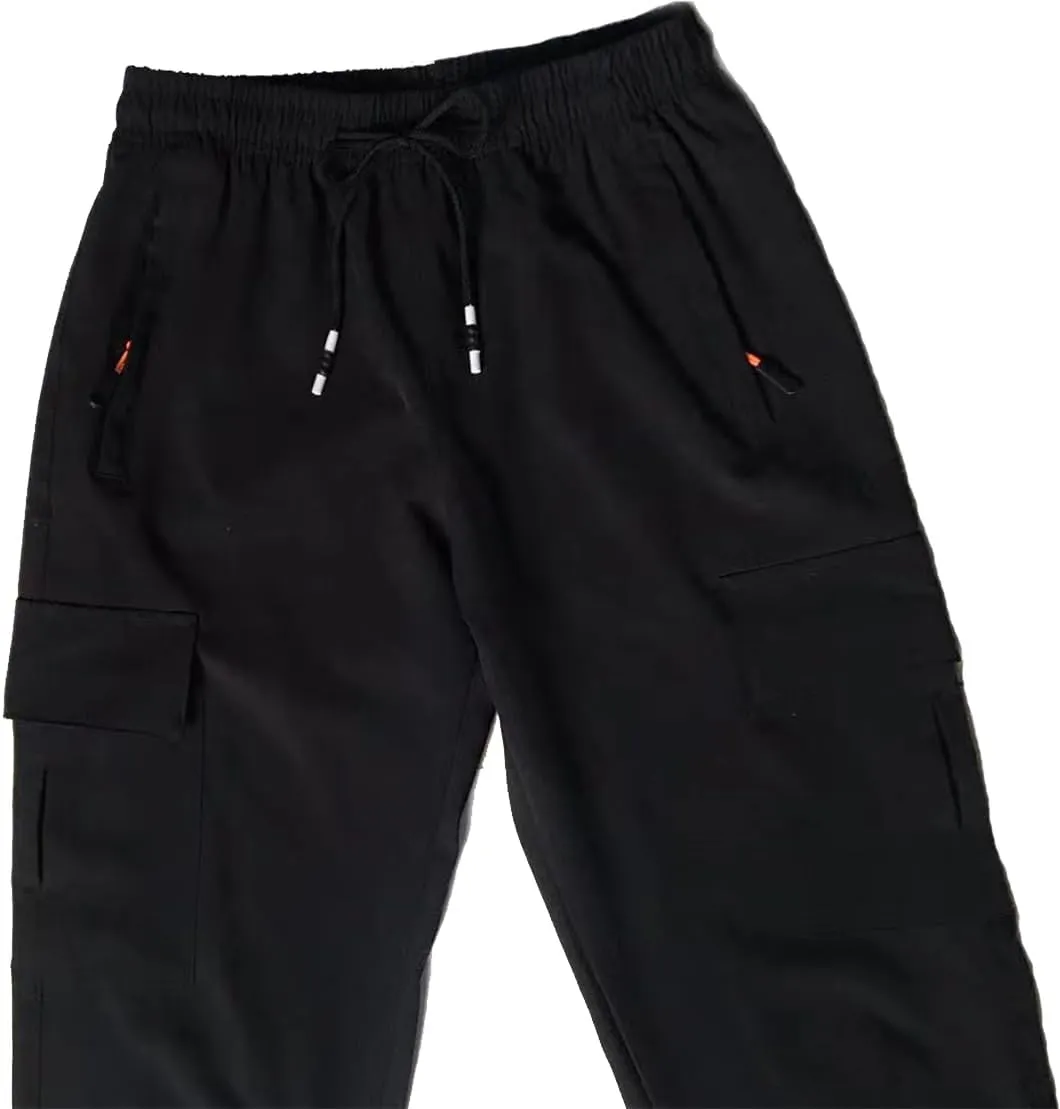 Boys Girls Joggers Cargo Pants with Zipper Pockets Elastic Waist School Casual Trousers