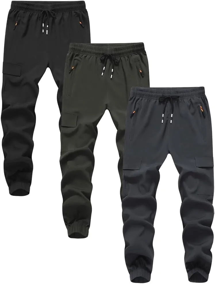 Boys Girls Joggers Cargo Pants with Zipper Pockets Elastic Waist School Casual Trousers
