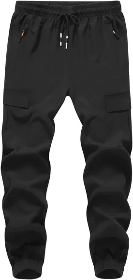 Boys Girls Joggers Cargo Pants with Zipper Pockets Elastic Waist School Casual Trousers