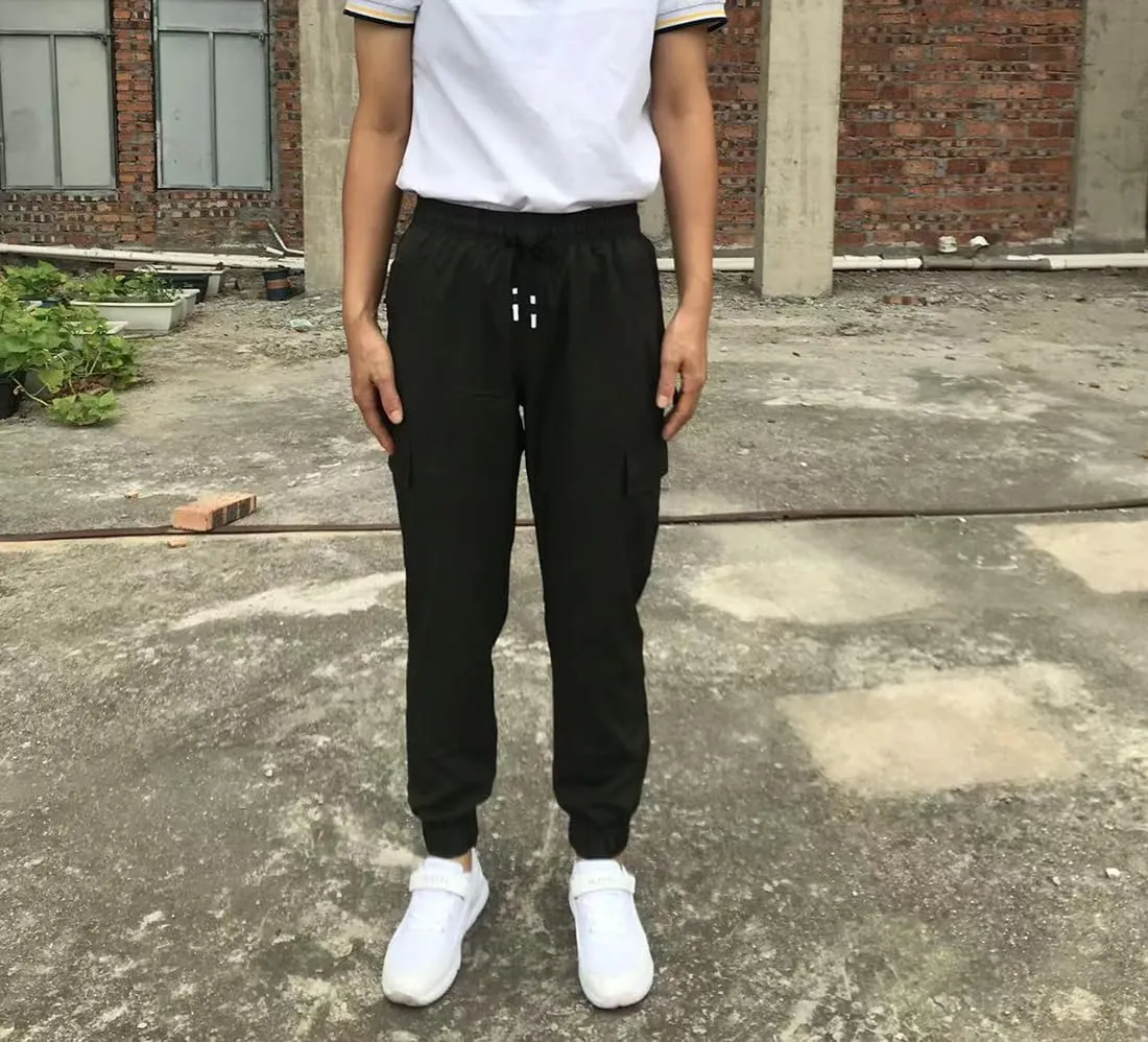 Boys Girls Joggers Cargo Pants with Zipper Pockets Elastic Waist School Casual Trousers