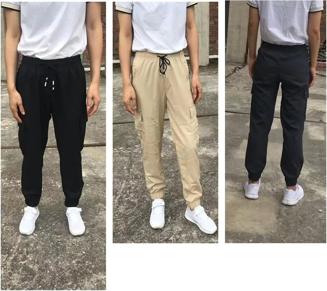 Boys Girls Joggers Cargo Pants with Zipper Pockets Elastic Waist School Casual Trousers