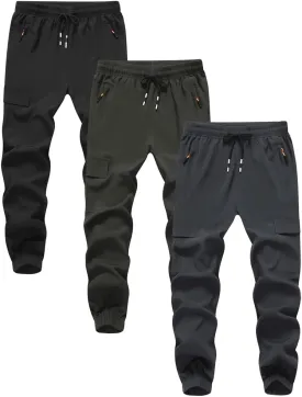 Boys Girls Joggers Cargo Pants with Zipper Pockets Elastic Waist School Casual Trousers
