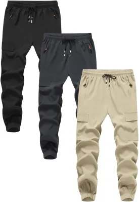Boys Girls Joggers Cargo Pants with Zipper Pockets Elastic Waist School Casual Trousers