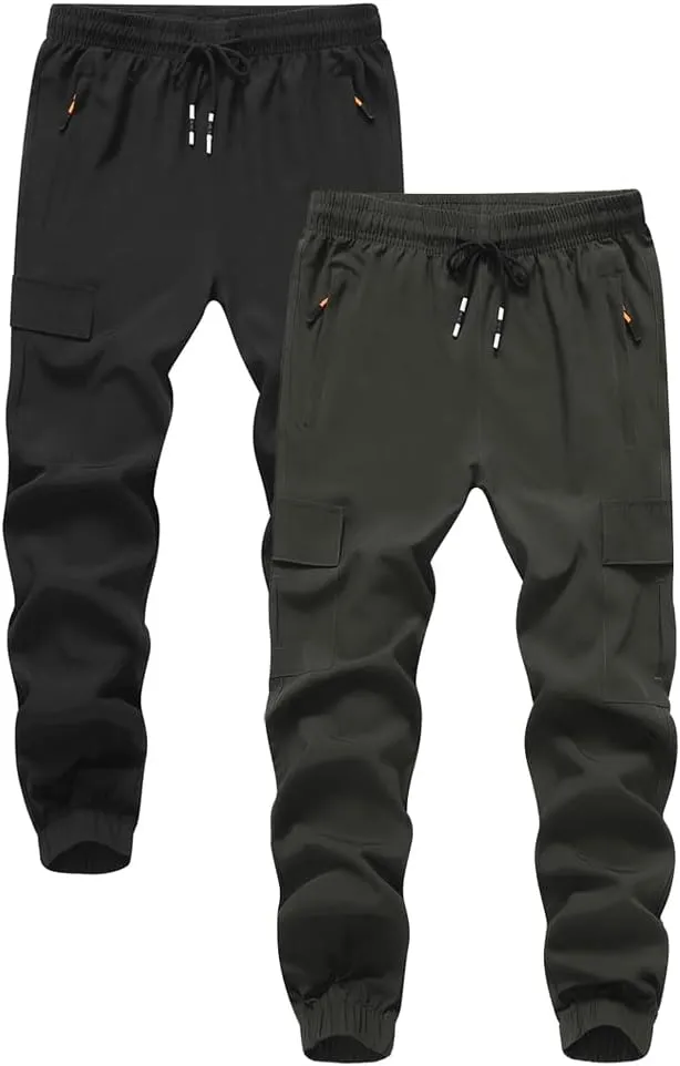 Boys Girls Joggers Cargo Pants with Zipper Pockets Elastic Waist School Casual Trousers