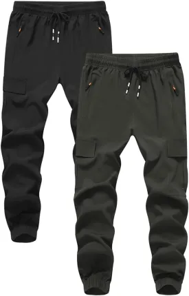 Boys Girls Joggers Cargo Pants with Zipper Pockets Elastic Waist School Casual Trousers