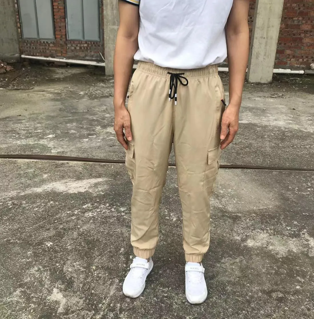 Boys Girls Joggers Cargo Pants with Zipper Pockets Elastic Waist School Casual Trousers