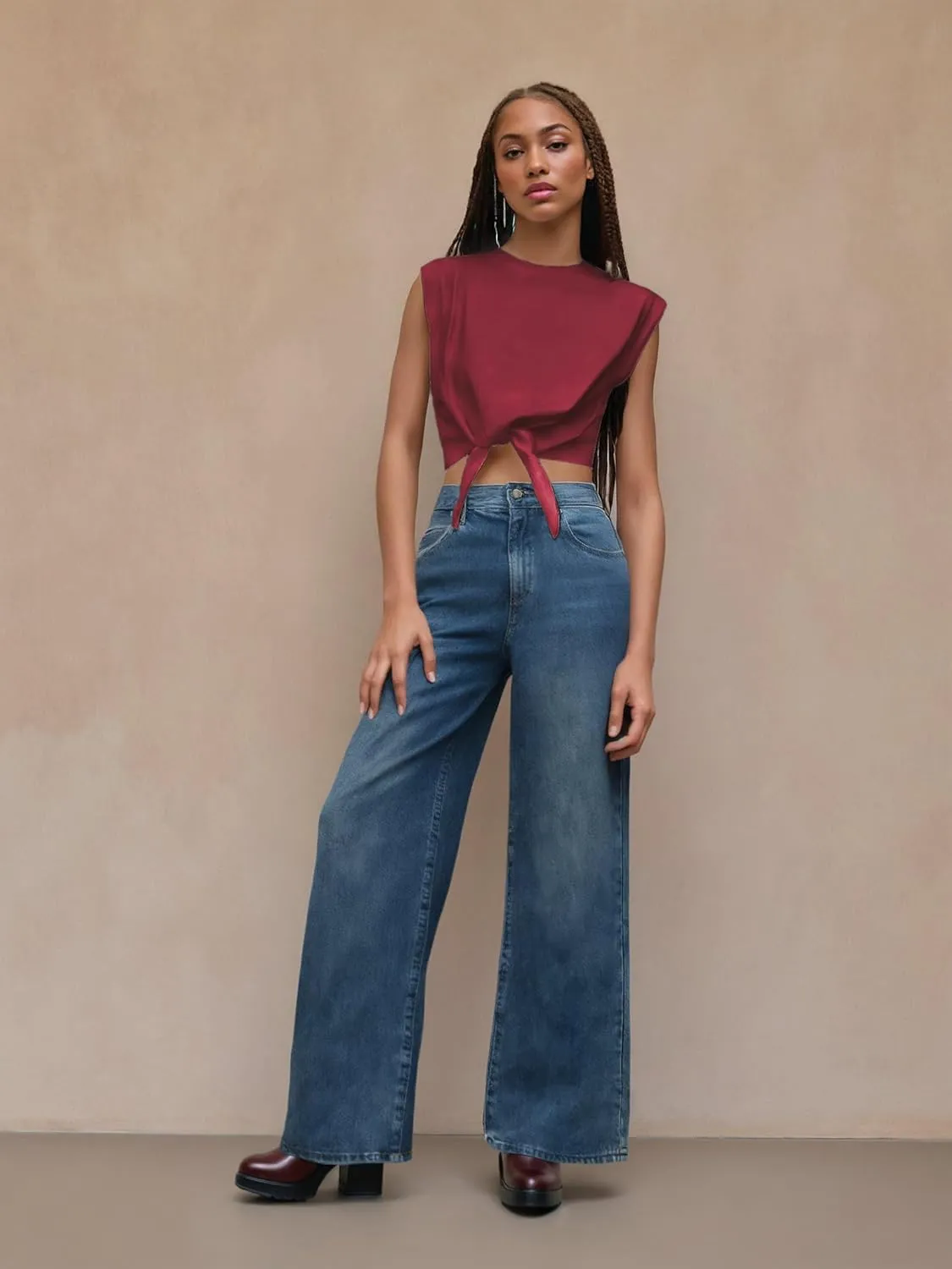 CIDER Crop Tops for Women Crew Neck T Shirts Short Sleeve Knotted Twist Front Loose Summer Basic Tee