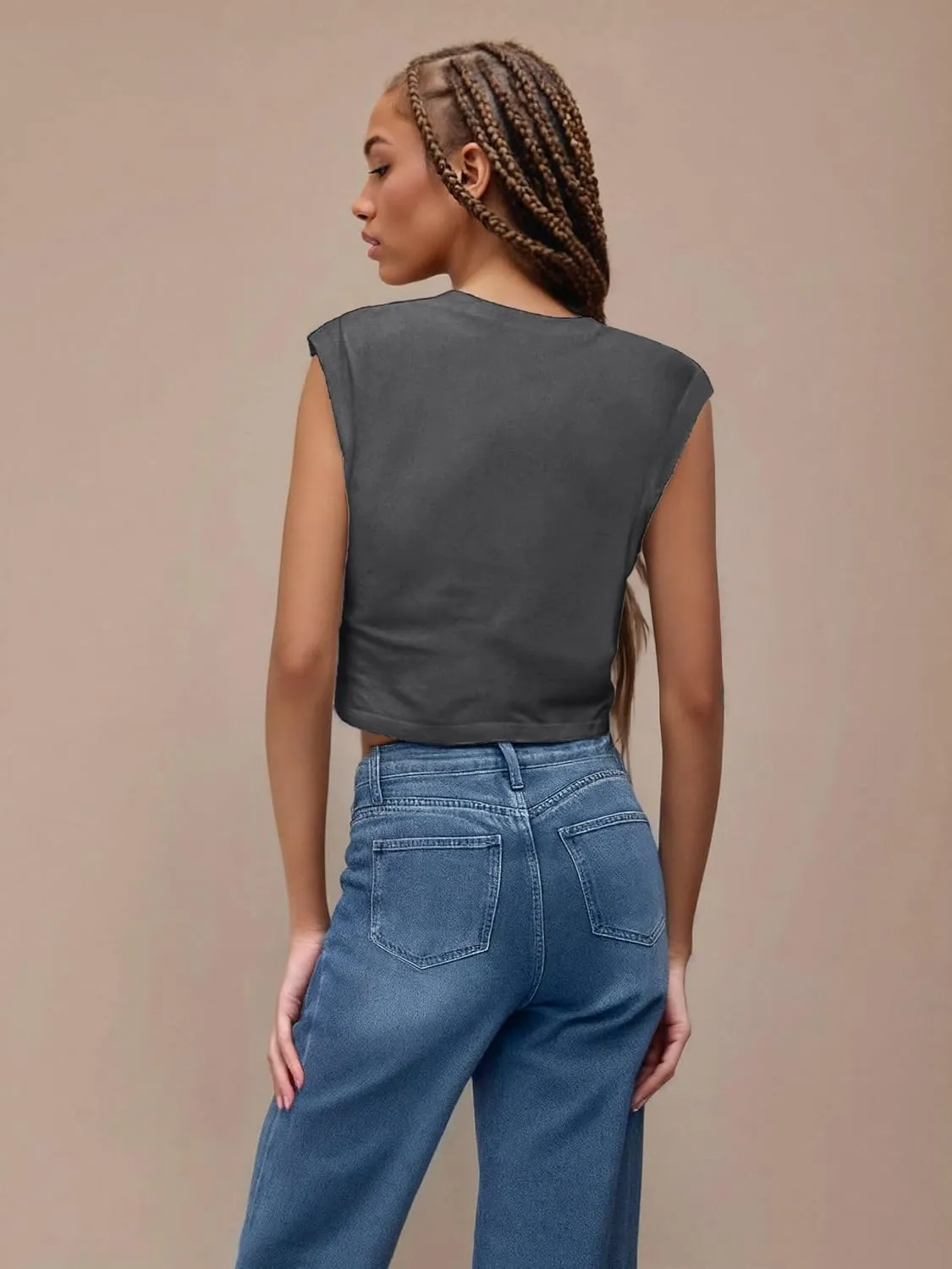 CIDER Crop Tops for Women Crew Neck T Shirts Short Sleeve Knotted Twist Front Loose Summer Basic Tee