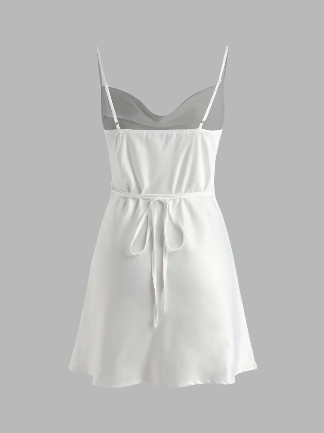 CIDER Women Summer 2025 Wedding Guest Cocktail Dresses Solid Satin Cowl Neck Cami Mini Dress