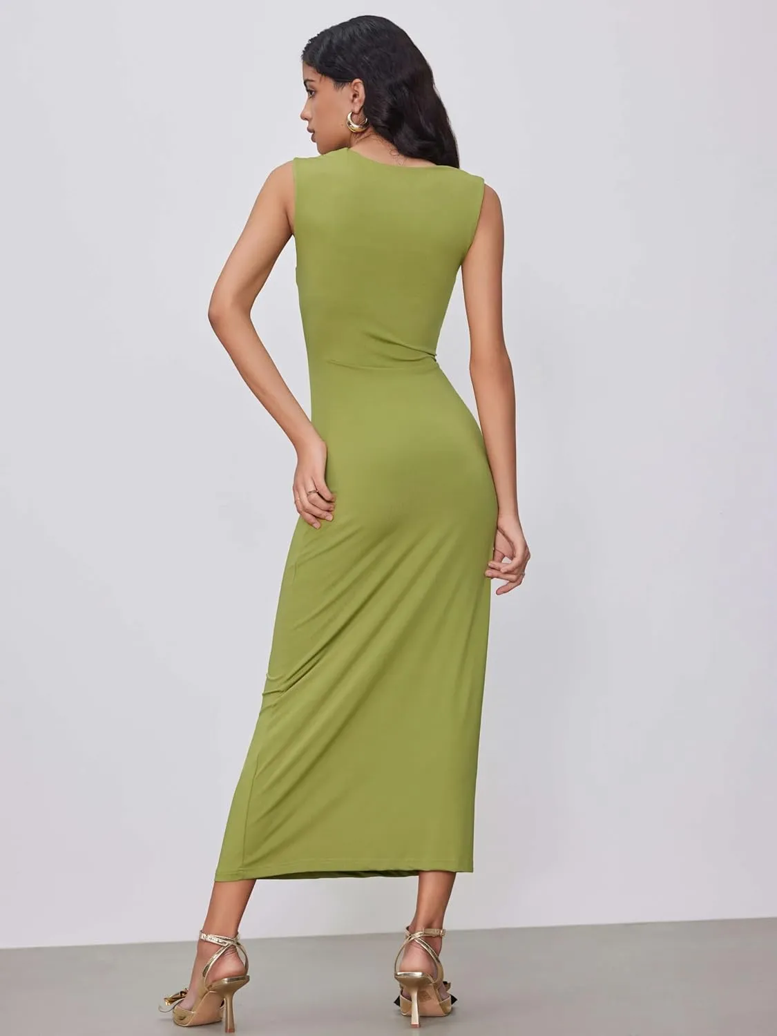CIDER Women's Cocktail Dress Asymmetrical Neck Ruched Formal Dresses Bodycon Long Maxi Wedding Guest Dresses for Summer