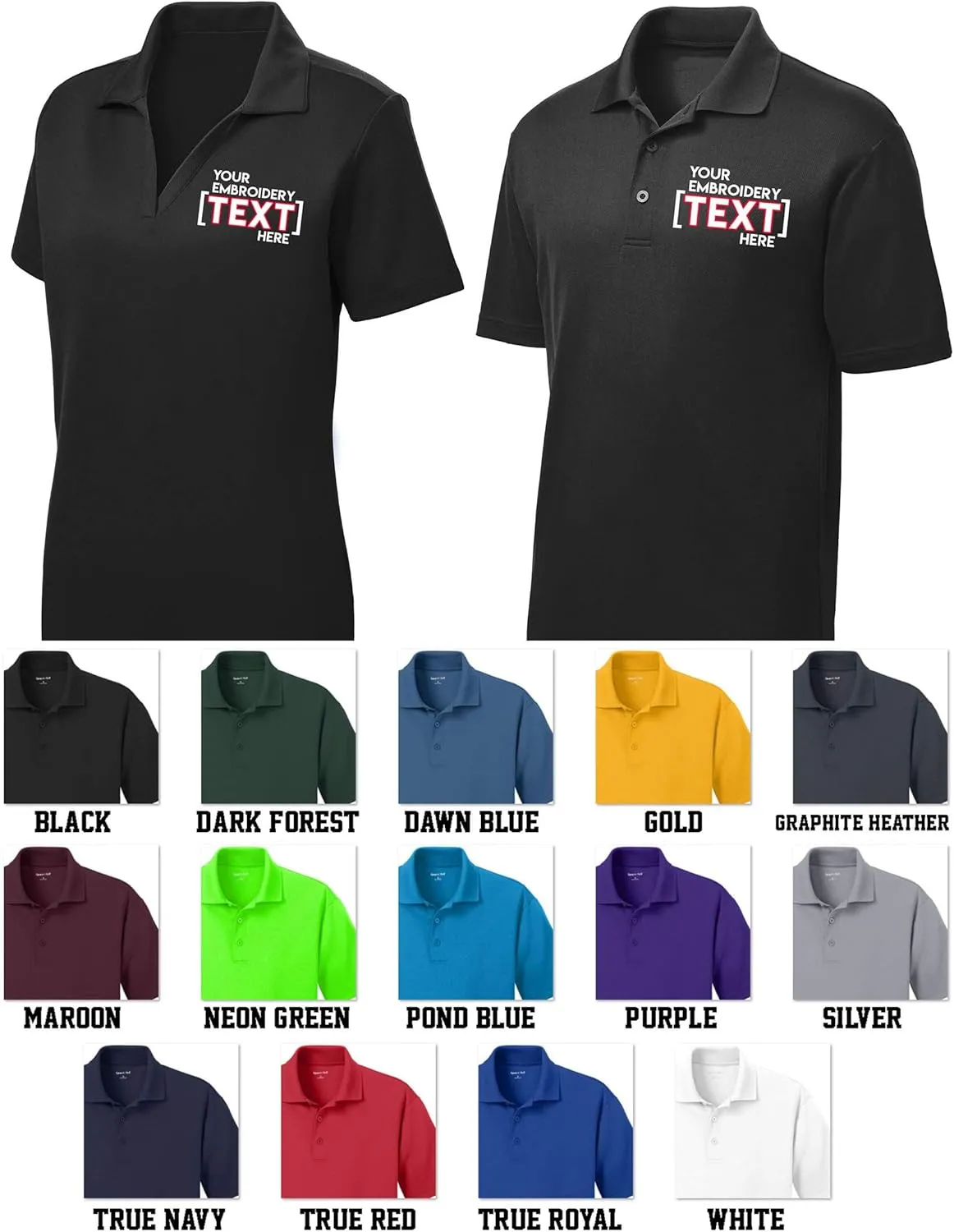 Custom Embroidered Shirts for Men - Your Text - Personalized Embroidery Polos