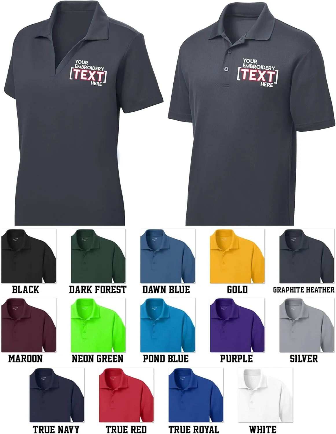 Custom Embroidered Shirts for Men - Your Text - Personalized Embroidery Polos