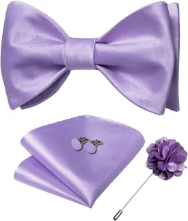 DiBanGu Solid Color Bow Ties for Men Formal Satin Self Tied Bowtie with Lapel Pin Pocket Square Cufflinks for Wedding Party