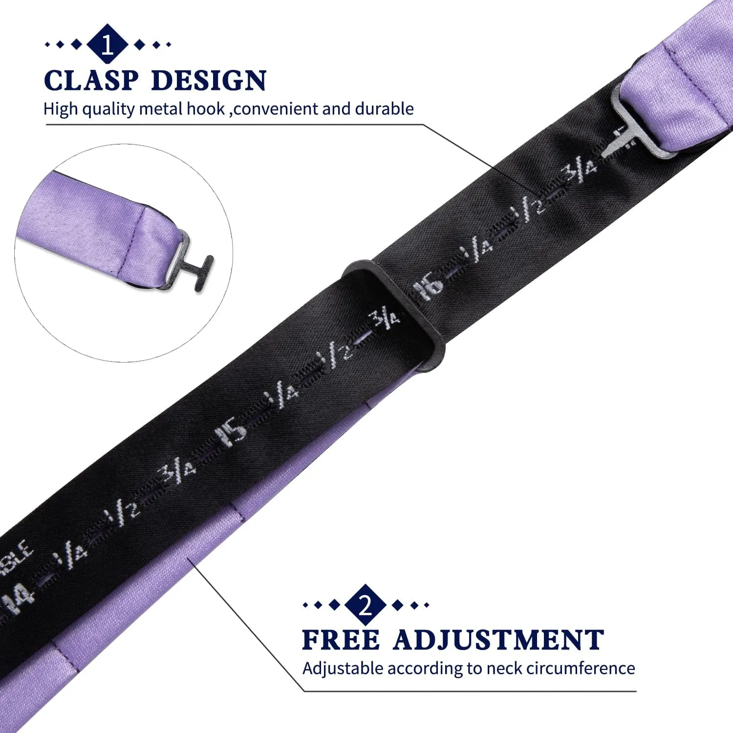 DiBanGu Solid Color Bow Ties for Men Formal Satin Self Tied Bowtie with Lapel Pin Pocket Square Cufflinks for Wedding Party