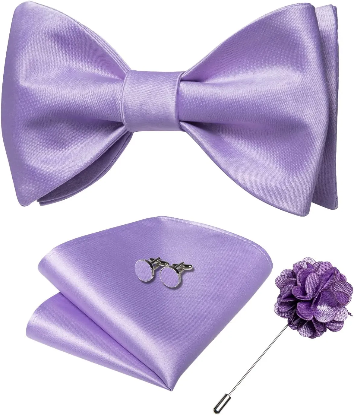 DiBanGu Solid Color Bow Ties for Men Formal Satin Self Tied Bowtie with Lapel Pin Pocket Square Cufflinks for Wedding Party