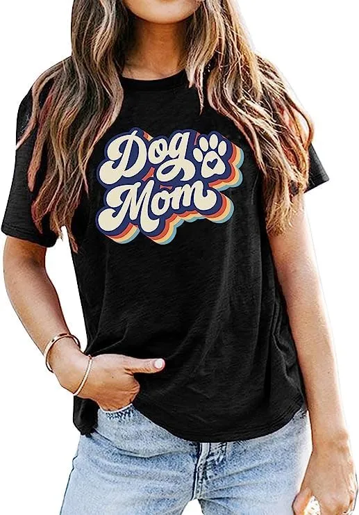 Dog Mama Tshirts Dog Mom Shirts for Women Cute Sunflower Pet Paw Graphic Tees