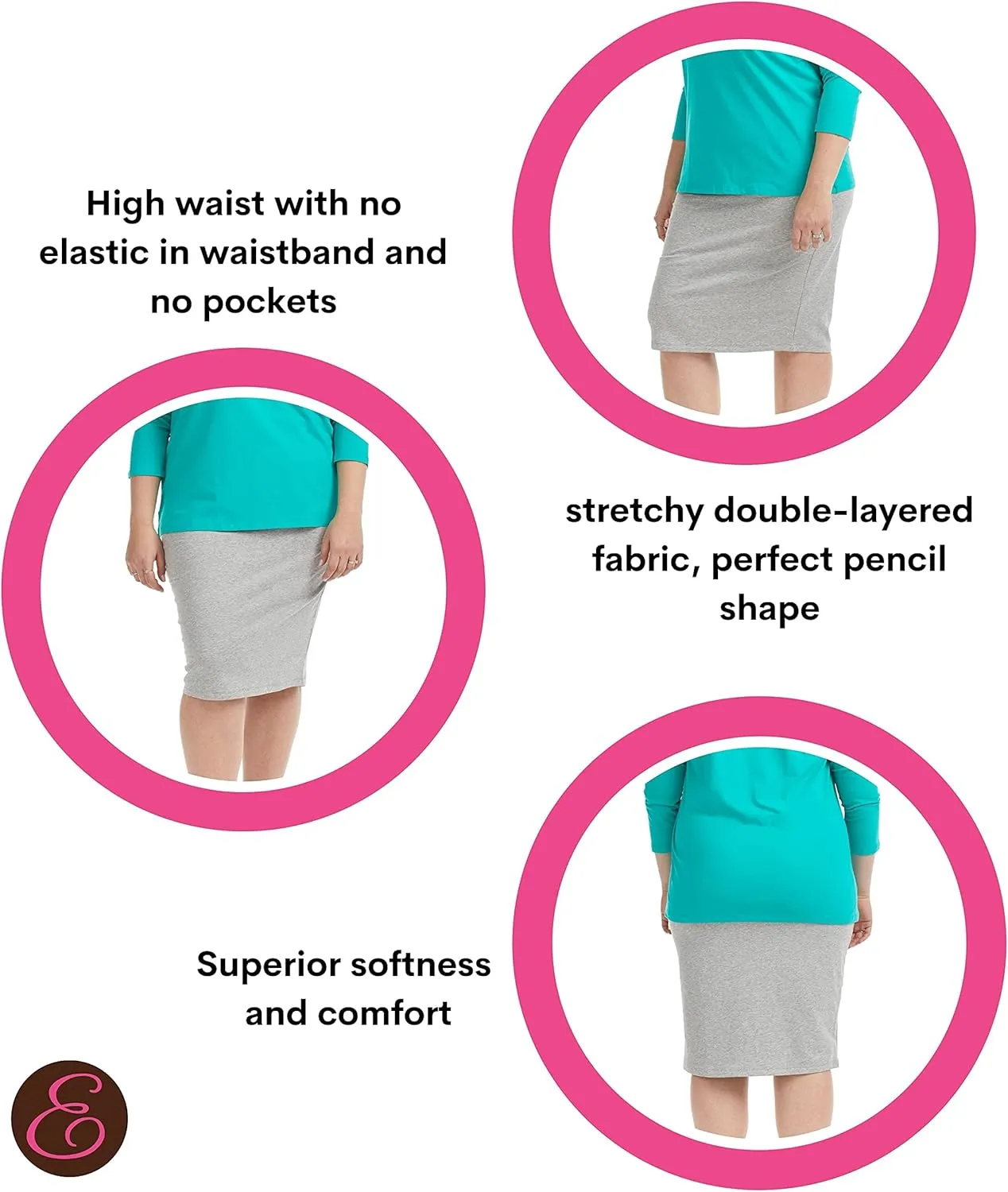 ESTEEZ Plus Size Knee Length Stretchy Cotton Pull-On Pencil Skirt for Women 1X - 4X - Dallas