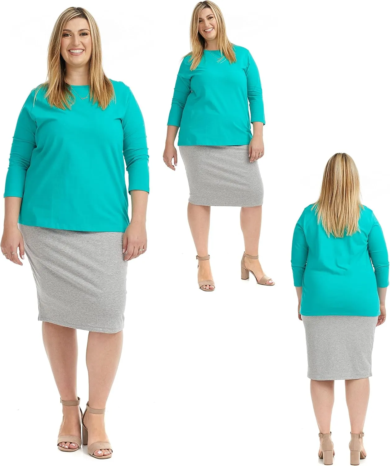 ESTEEZ Plus Size Knee Length Stretchy Cotton Pull-On Pencil Skirt for Women 1X - 4X - Dallas