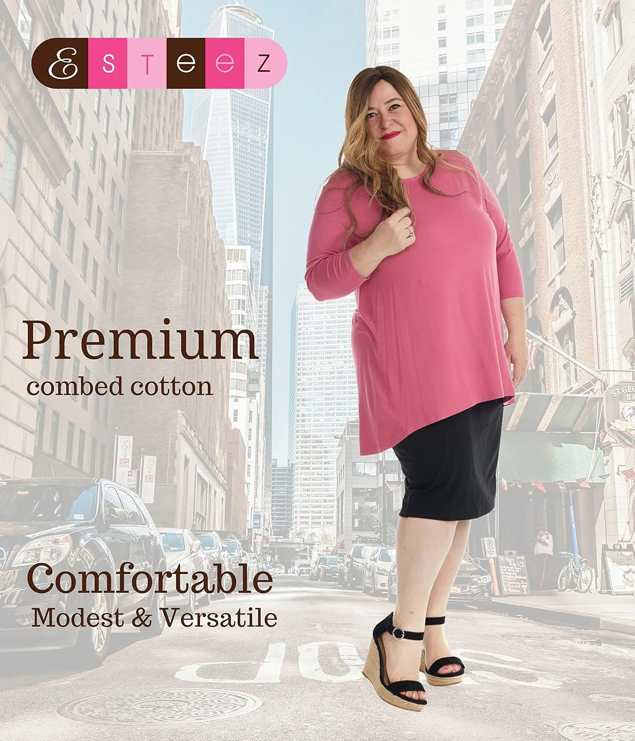 ESTEEZ Plus Size Knee Length Stretchy Cotton Pull-On Pencil Skirt for Women 1X - 4X - Dallas