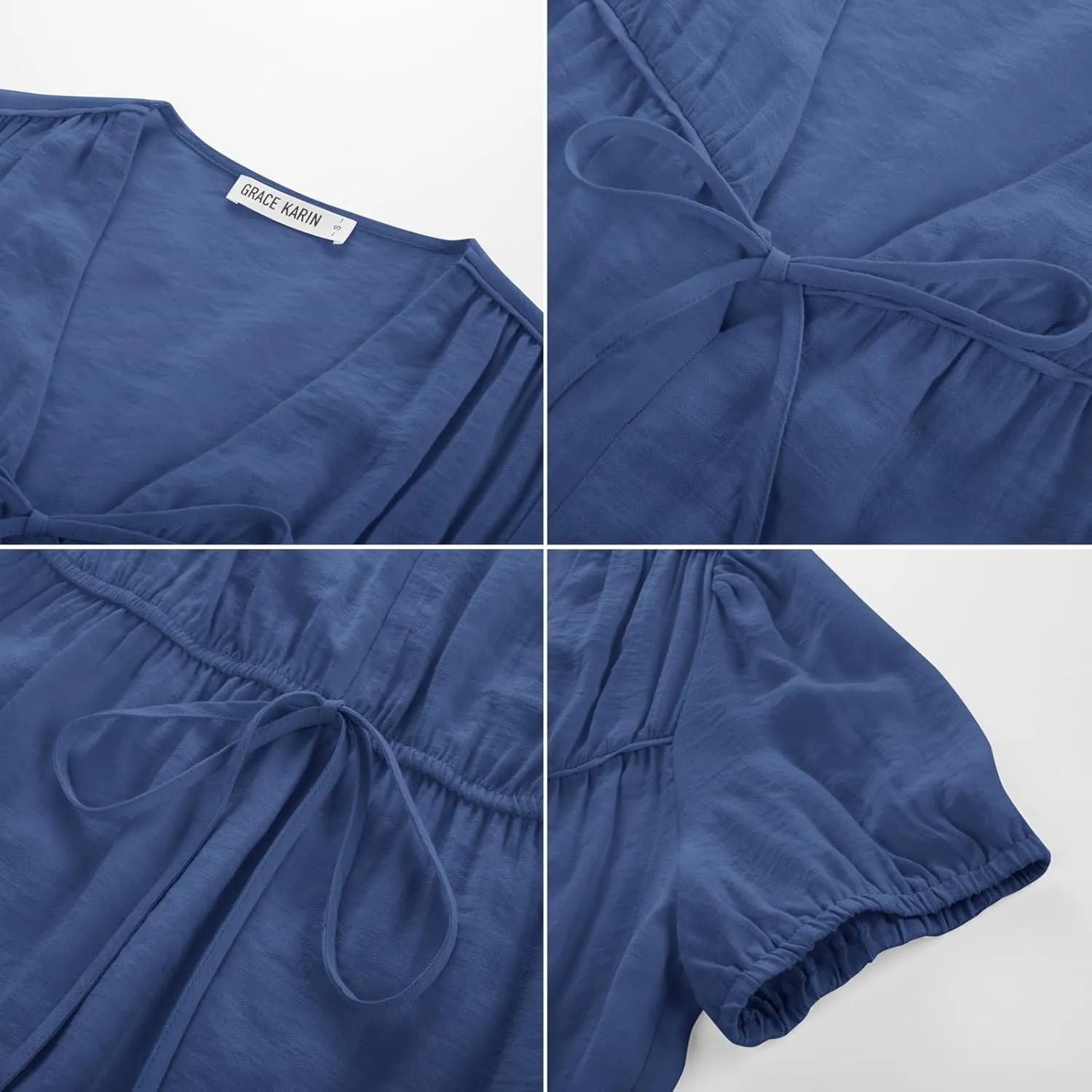 GRACE KARIN Womens Summer Tops V Neck Short Sleeve Tie Front Blouses Peplum Babydoll Top