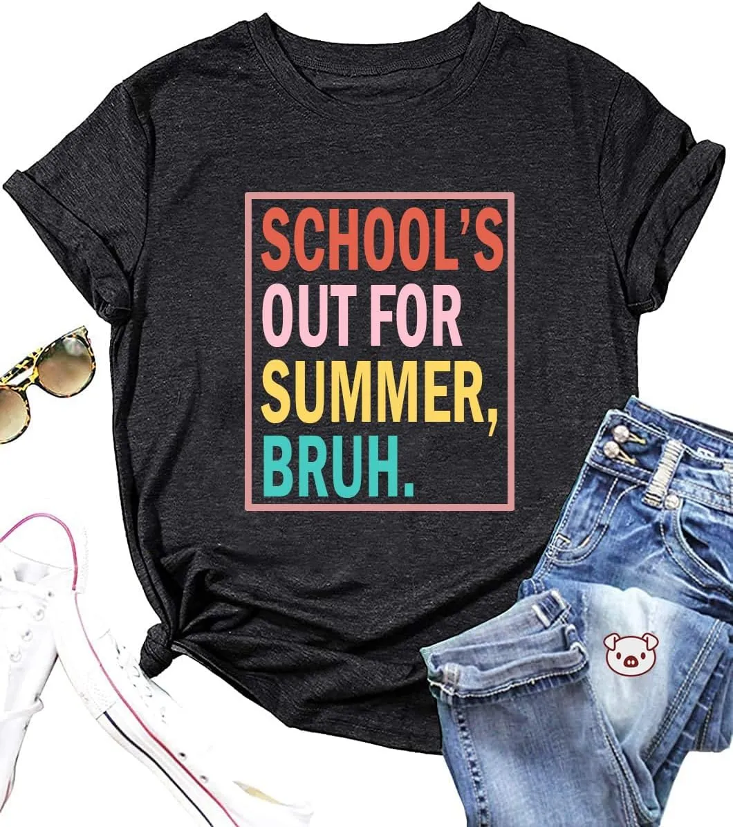 Happy Last Day of School Shirt for Women in My Last Day of School Era Letter Print Tshirt Graduation Teacher Casual Tee