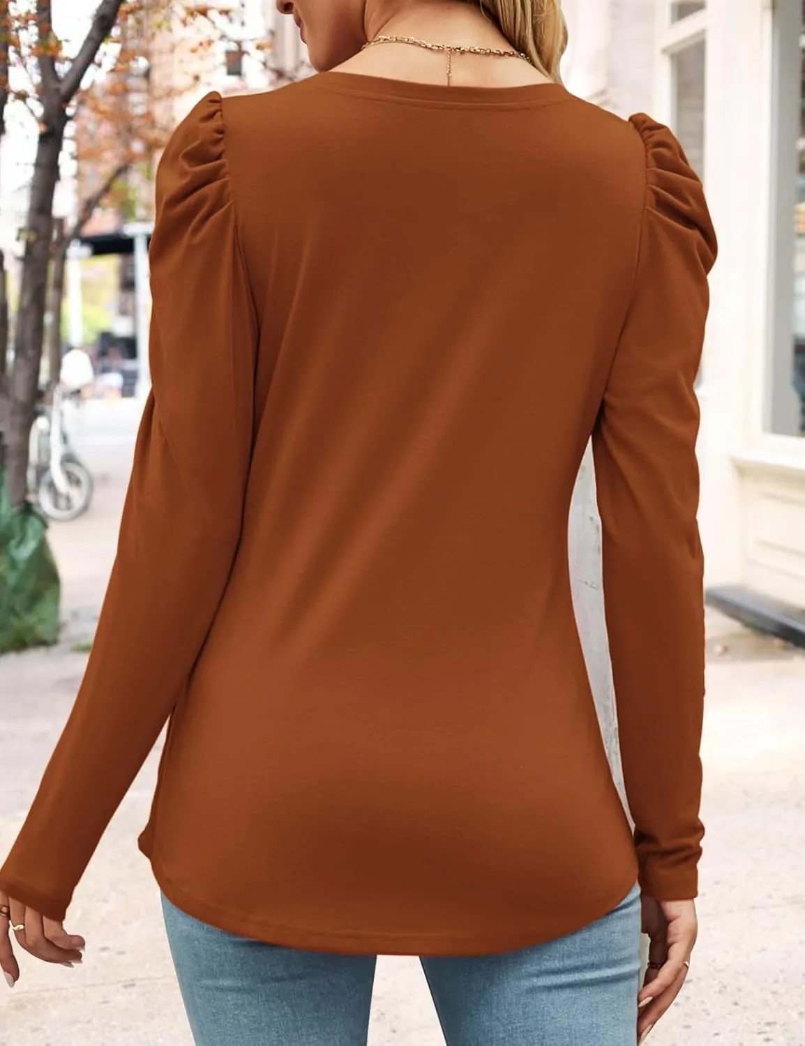Ivicoer Women's Puff Sleeve Crew Neck Tunic Tops Casual Cute Loose Fit T Shirts Soft Work Floral Print Blouses S-XXL