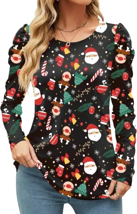 Ivicoer Women's Puff Sleeve Crew Neck Tunic Tops Casual Cute Loose Fit T Shirts Soft Work Floral Print Blouses S-XXL