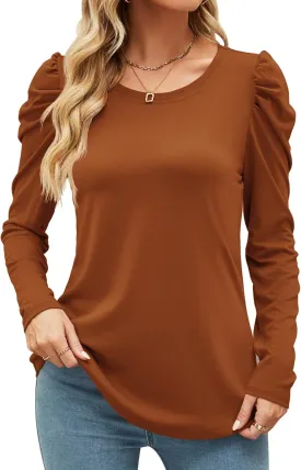 Ivicoer Women's Puff Sleeve Crew Neck Tunic Tops Casual Cute Loose Fit T Shirts Soft Work Floral Print Blouses S-XXL