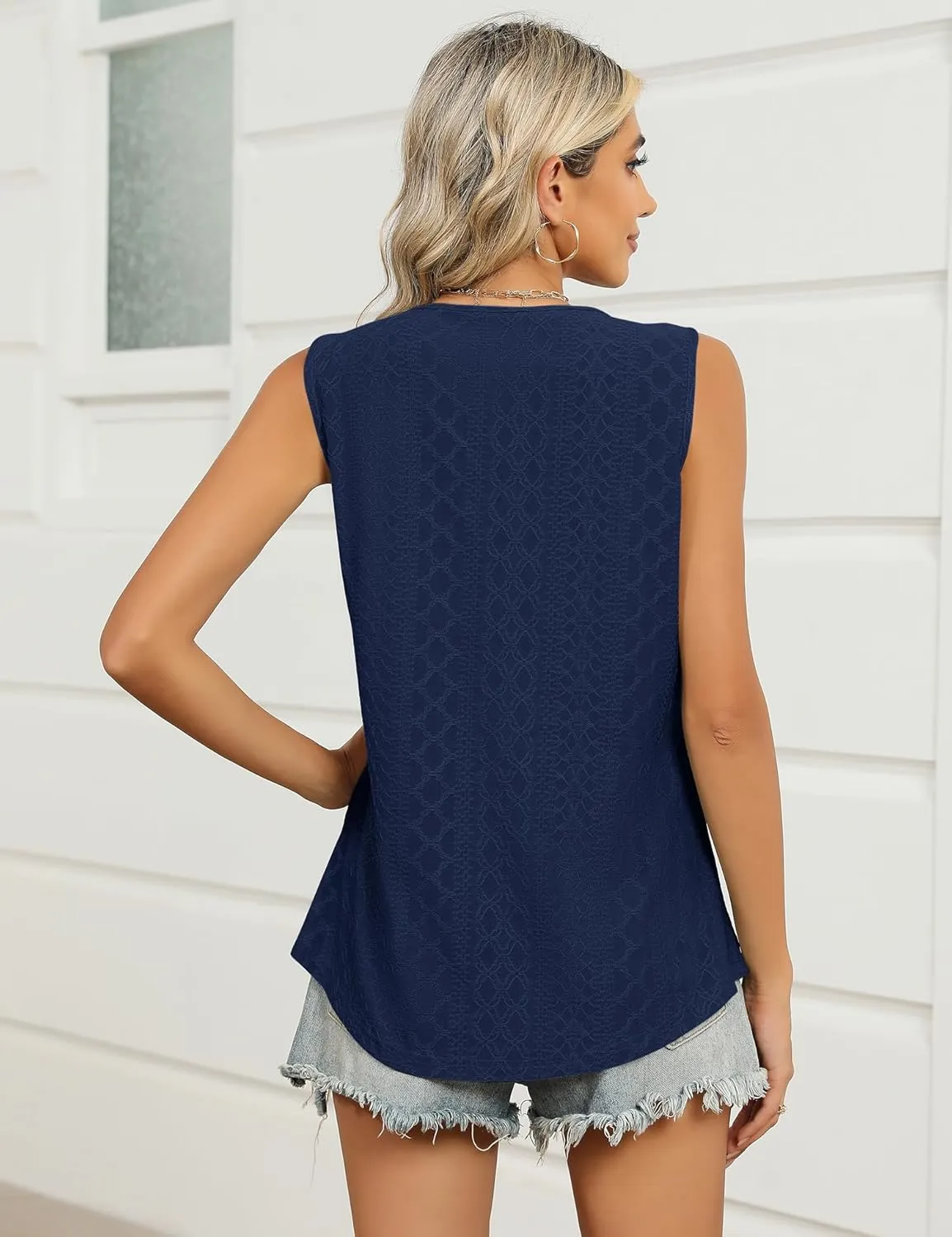 KTILG Summer Sleeveless Square Neck Tops Flowy Pleated Tunic Tank Tops for Women Loose Fit S-3XL