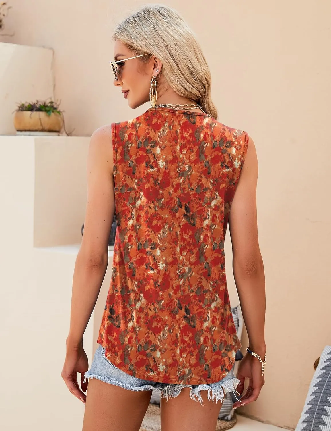 KTILG Summer Sleeveless Square Neck Tops Flowy Pleated Tunic Tank Tops for Women Loose Fit S-3XL