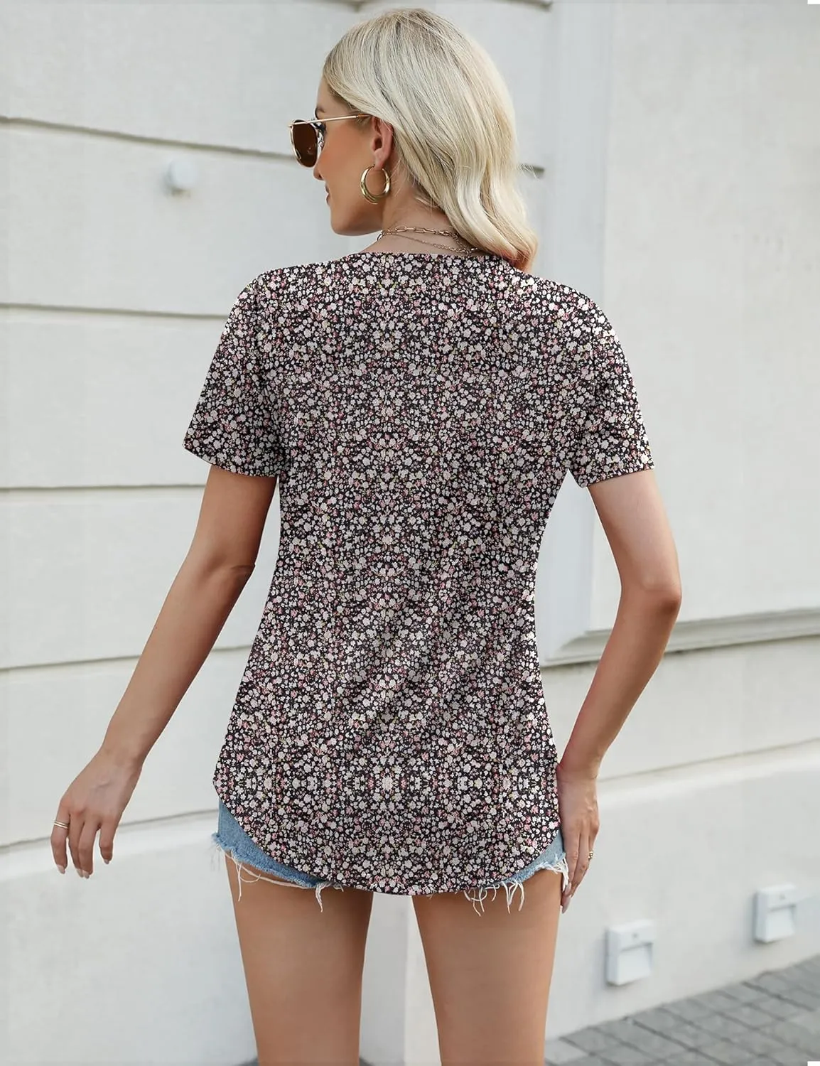KTILG Womens Square Neck Short Sleeve Tunic Tops Loose Pleated Front T Shirts Casual Summer 2025 S-3XL