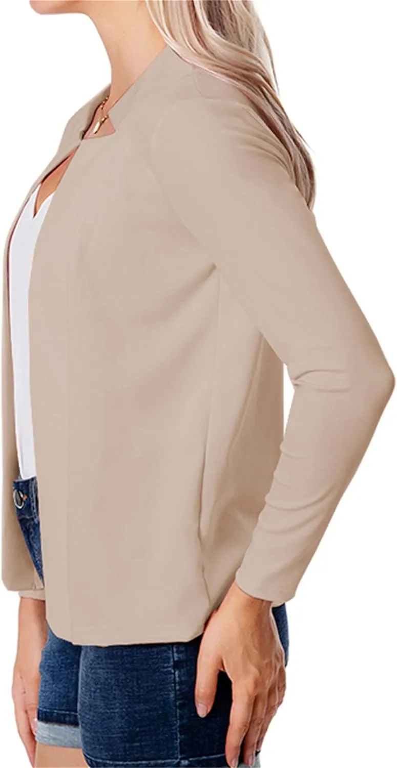 MAYRAIN Womens Trendy Pure Color Cardigan Suit Open Front Notch Lapel Jacket Lightweight Business Outfits Blazers