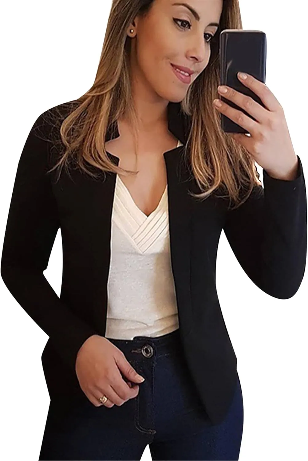 MAYRAIN Womens Trendy Pure Color Cardigan Suit Open Front Notch Lapel Jacket Lightweight Business Outfits Blazers