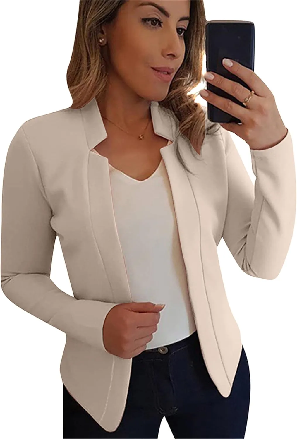 MAYRAIN Womens Trendy Pure Color Cardigan Suit Open Front Notch Lapel Jacket Lightweight Business Outfits Blazers