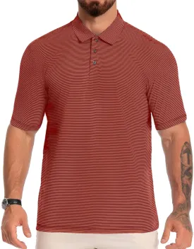 Men's Polo Shirts Short Sleeve Performance Dry Fit Moisture Wicking Pin Striped Golf Shirts for Men