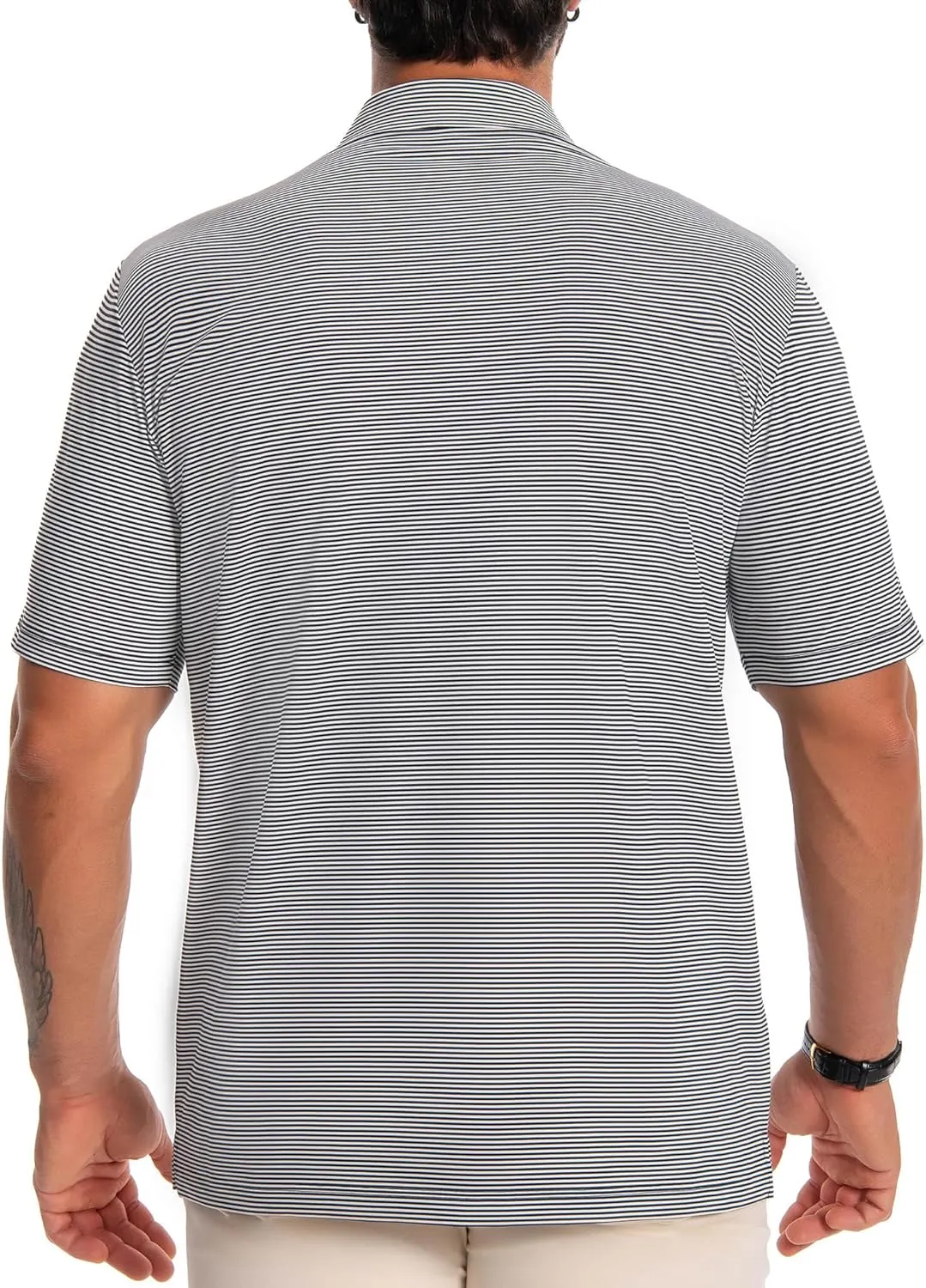 Men's Polo Shirts Short Sleeve Performance Dry Fit Moisture Wicking Pin Striped Golf Shirts for Men