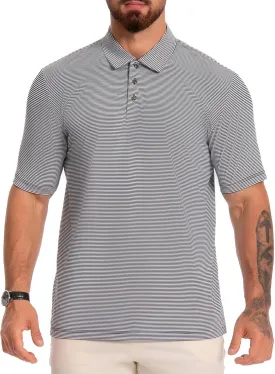 Men's Polo Shirts Short Sleeve Performance Dry Fit Moisture Wicking Pin Striped Golf Shirts for Men